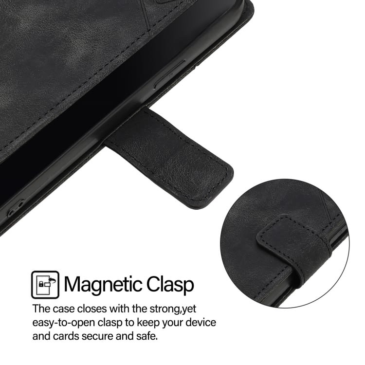 For iPhone 16 Skin-feel Embossed Leather Phone Case(Black)