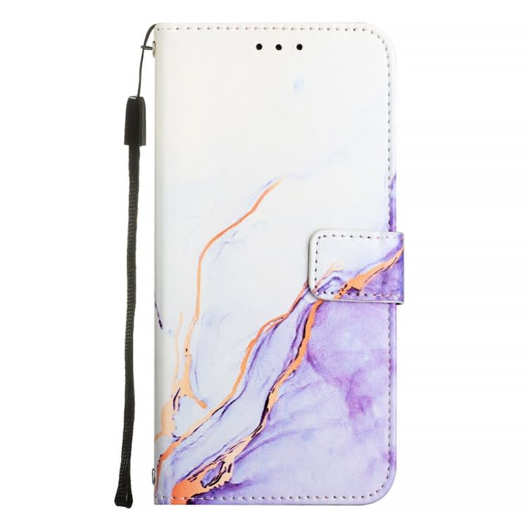 For iPhone 16 Pro PT003 Marble Pattern Flip Leather Phone Case(White Purple LS006)