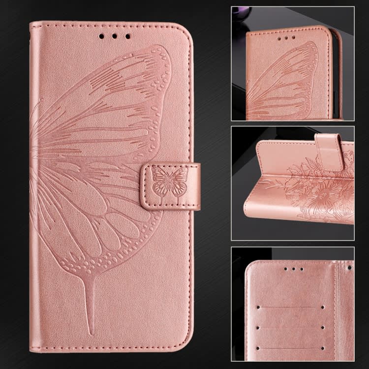 For iPod Touch 7 / 6 / 5 Embossed Butterfly Leather Phone Case(Rose Gold)