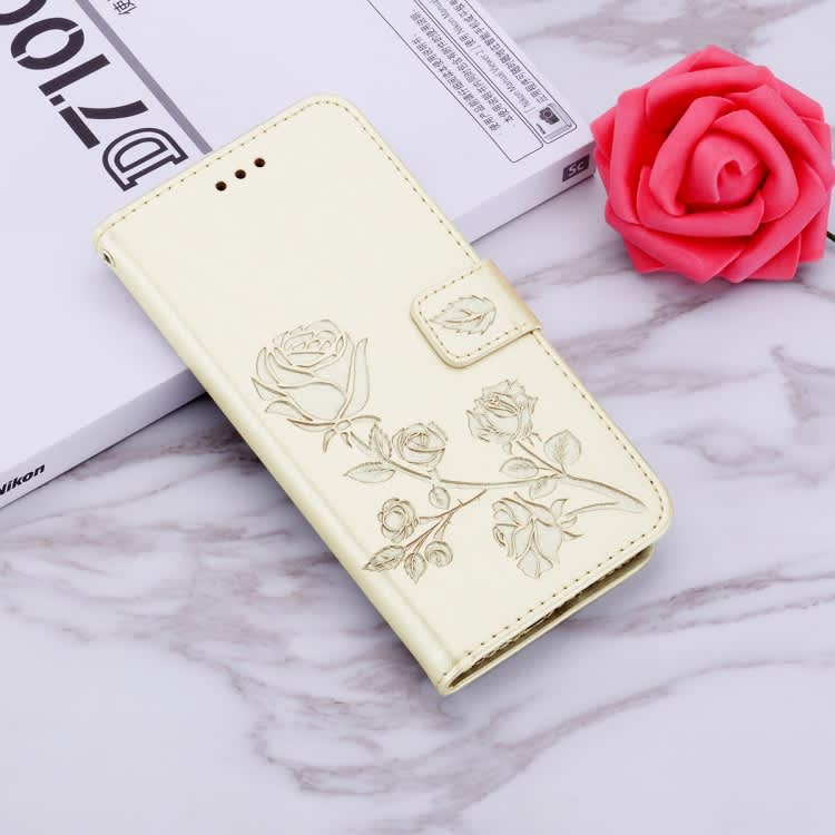 For Samsung Galaxy A24 Rose Embossed Flip PU Leather Phone Case(Gold)