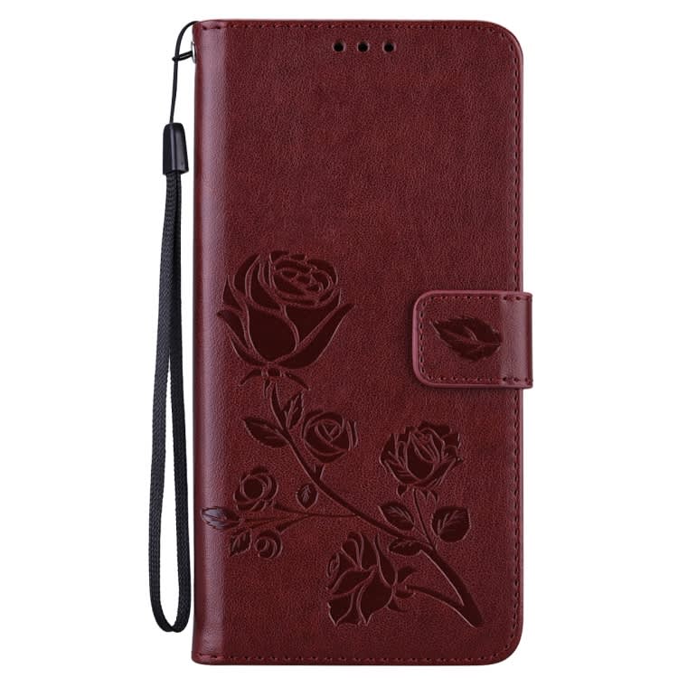 For Samsung Galaxy A24 Rose Embossed Flip PU Leather Phone Case(Brown)