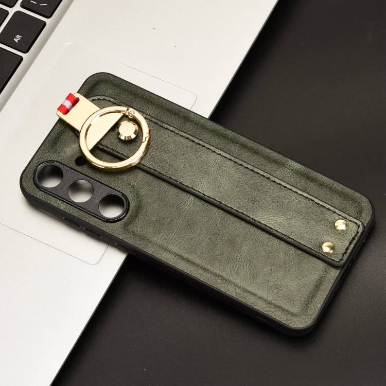 For Samsung Galaxy S24+ 5G Wristband Leather Back Phone Case(Green)
