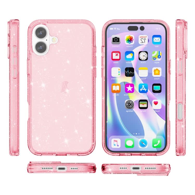 For iPhone 16 Plus Shockproof Terminator Glitter Powder Phone Case(Pink)