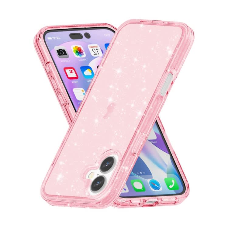 For iPhone 16 Plus Shockproof Terminator Glitter Powder Phone Case(Pink)