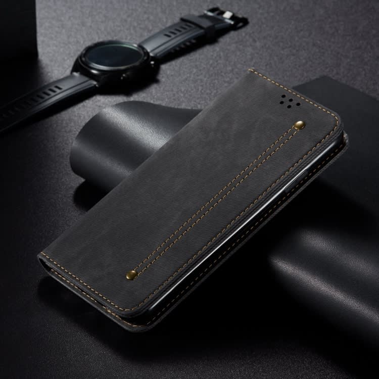 For Samsung Galaxy M15 / F15 5G Denim Texture Casual Style Horizontal Flip Leather Case(Black)