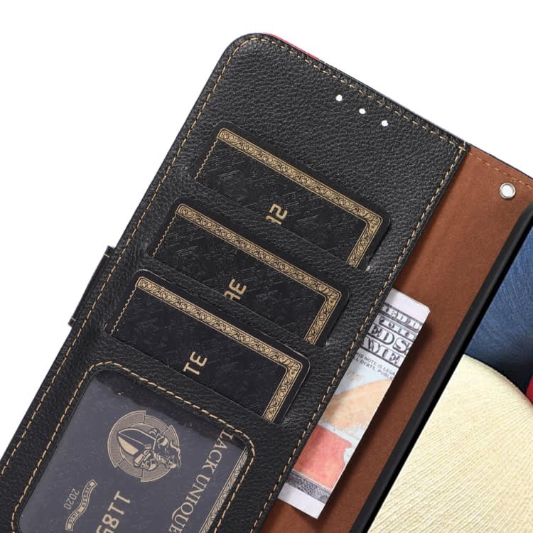 For iPhone 16 KHAZNEH Litchi Texture Leather RFID Phone Case(Black)