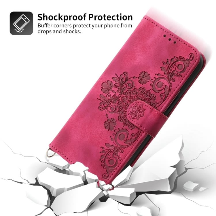 For Samsung Galaxy Xcover 7 Skin-feel Flowers Embossed Wallet Leather Phone Case(Wine Red)