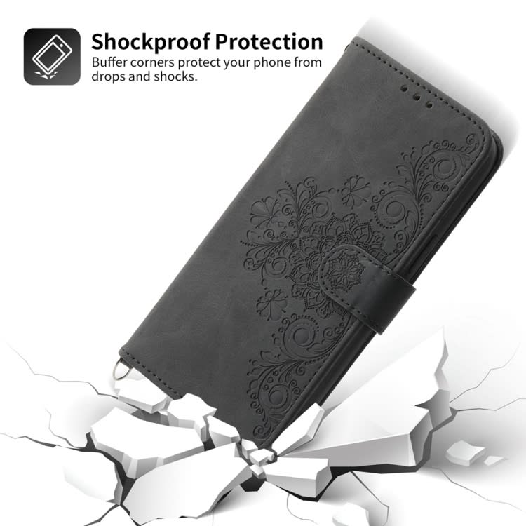 For Xiaomi 14 Pro Skin-feel Flowers Embossed Wallet Leather Phone Case(Black)