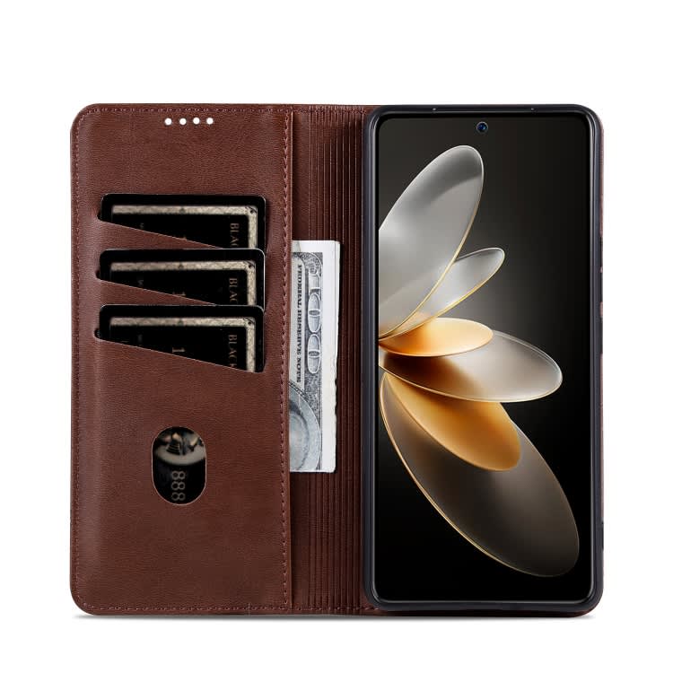 For Samsung Galaxy C55/M55 AZNS Magnetic Calf Texture Flip Leather Phone Case(Dark Brown)