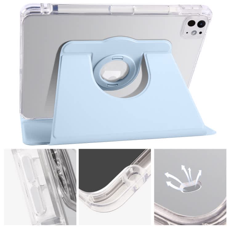For iPad Pro 11 2024 Clear Acrylic 360 Rotation Detachable Leather Tablet Case(Ice Blue)
