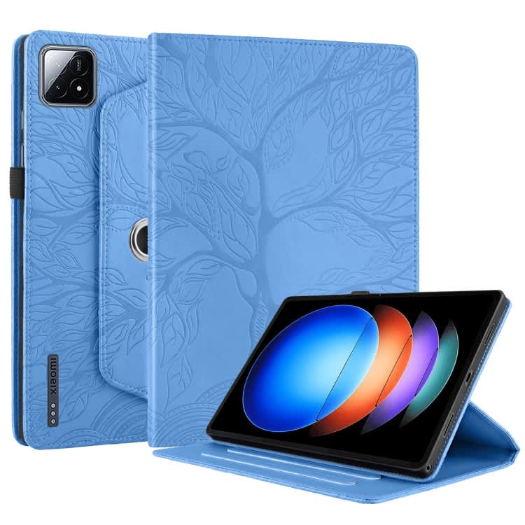 For Xiaomi Pad 6S Pro Tree Life Embossed Rotation Leather Smart Tablet Case(Blue)