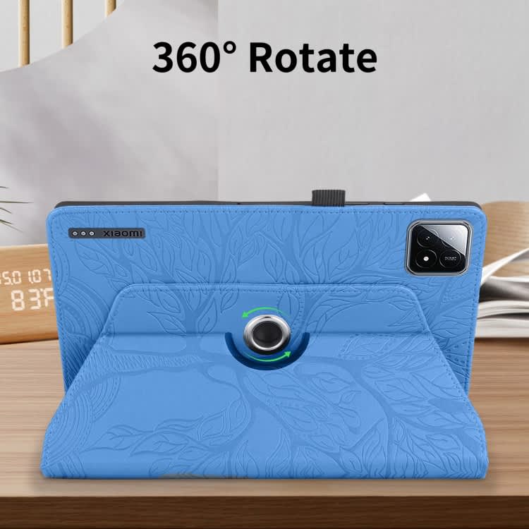 For Xiaomi Pad 6S Pro Tree Life Embossed Rotation Leather Smart Tablet Case(Blue)