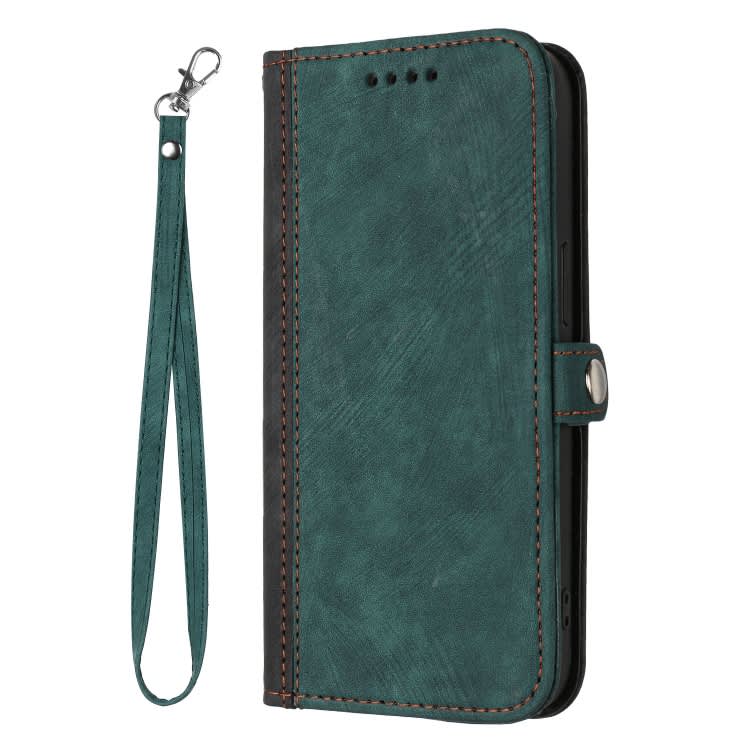 For Samsung Galaxy M15 5G/F15 5G Side Buckle Double Fold Hand Strap Leather Phone Case(Dark Green)