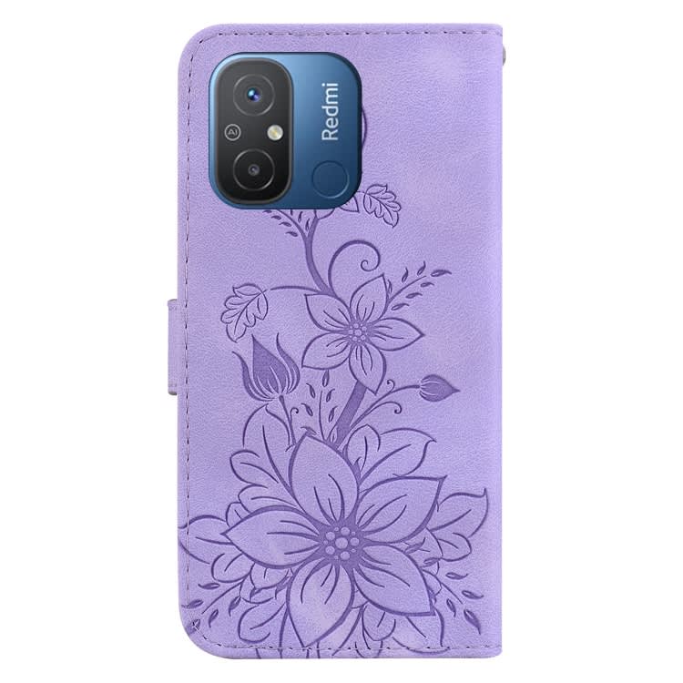 For Xiaomi Redmi 12C / 11A Lily Embossed Leather Phone Case(Purple)