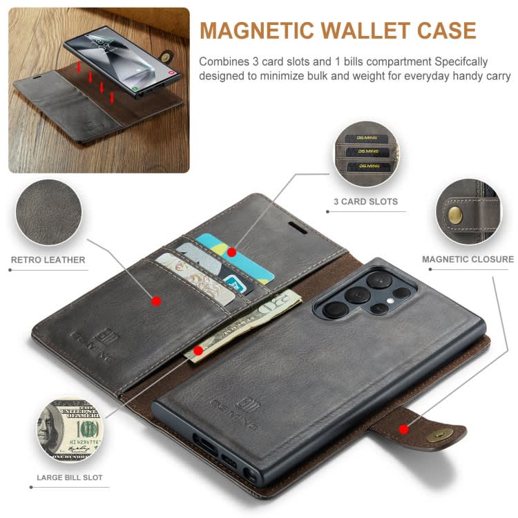 For Samsung Galaxy S24 Ultra 5G DG.MING Crazy Horse Texture Detachable Magnetic Leather Case(Grey)