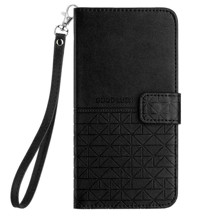 For Xiaomi Redmi Note 10 4G Rhombic Texture Leather Phone Case with Lanyard(Black)