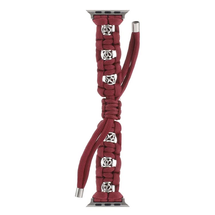 For Apple Watch Series 8 45mm Silk Silver Beads Braided Watch Band(Wine Red)