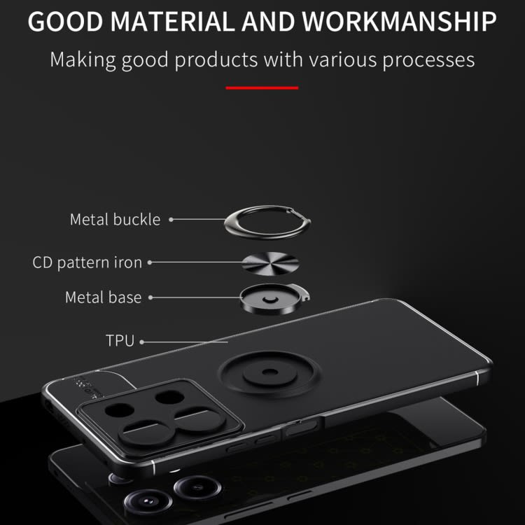 For Xiaomi Redmi Note 13 Pro China Metal Ring Holder TPU Phone Case(Black+Gold)