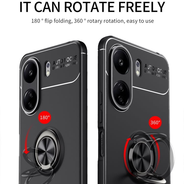 For Xiaomi Redmi 13C Metal Ring Holder TPU Phone Case(Black+Red)