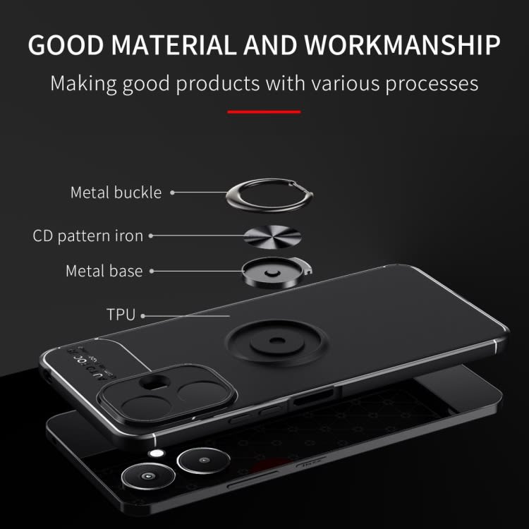 For Xiaomi Redmi 13C 5G Metal Ring Holder TPU Phone Case(Black+Gold)