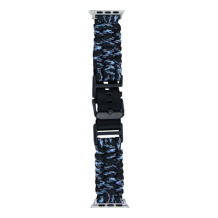 For Apple Watch SE 2022 40mm Paracord Plain Braided Webbing Buckle Watch Band(Black Blue)