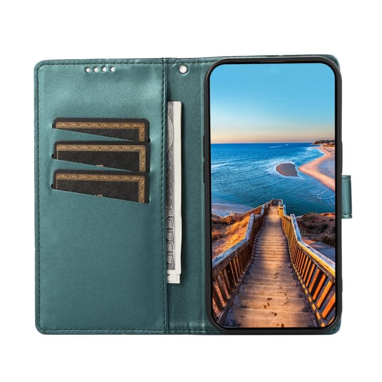For Samsung Galaxy M62 PU Genuine Leather Texture Embossed Line Phone Case(Green)
