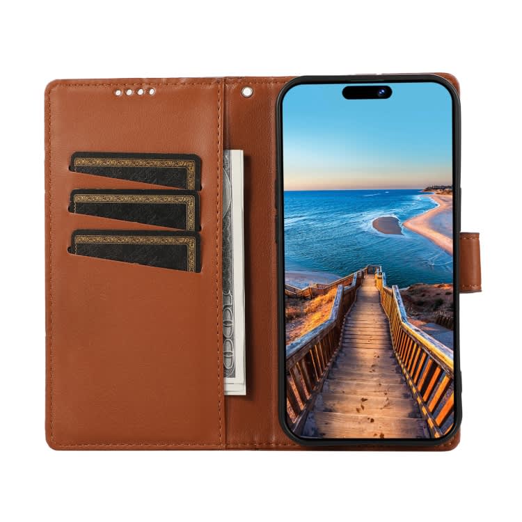For Xiaomi 13 Lite PU Genuine Leather Texture Embossed Line Phone Case(Brown)