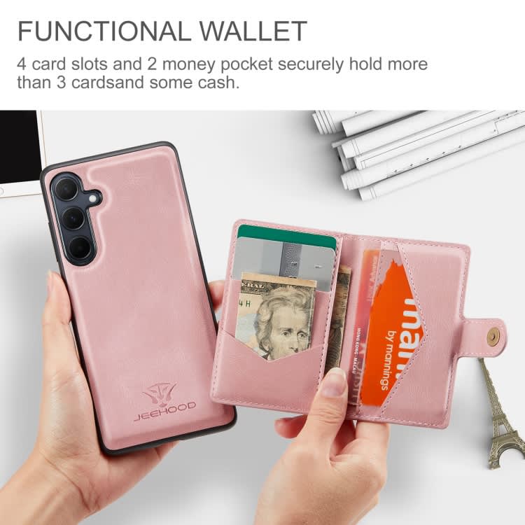 For Samsung Galaxy A35 5G JEEHOOD J01 Retro Magnetic Detachable Wallet Phone Case(Pink)