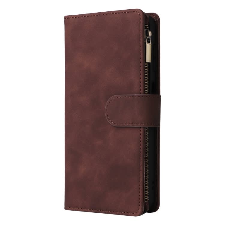 For Samsung Galaxy A35 5G Multifunctional Frosted Zipper Wallet Leather Phone Case(Coffee)