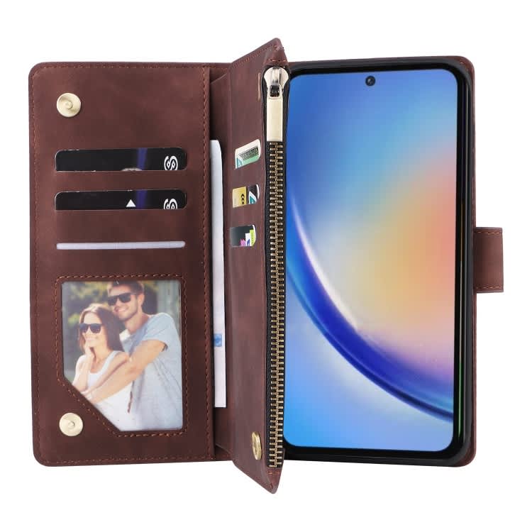 For Samsung Galaxy A35 5G Multifunctional Frosted Zipper Wallet Leather Phone Case(Coffee)