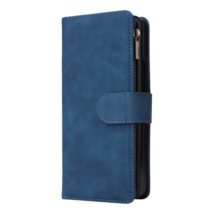 For Samsung Galaxy Z Fold5 Multifunctional Frosted Zipper Wallet Leather Phone Case(Blue)