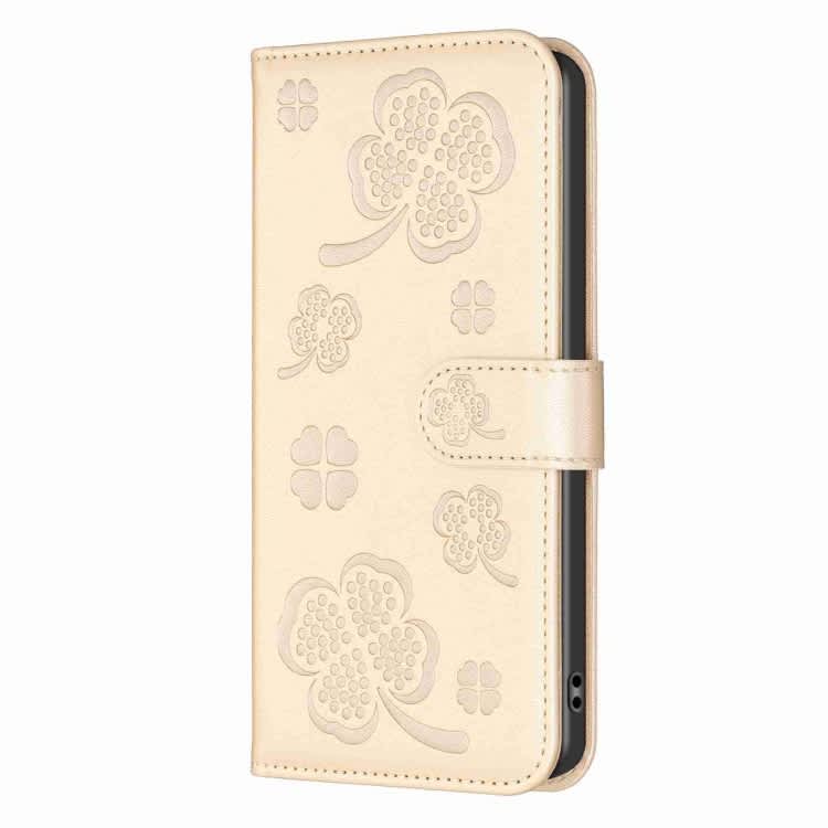 For Xiaomi Redmi 9A Four-leaf Embossed Leather Phone Case(Gold)