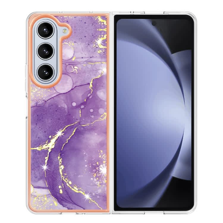 For Samsung Galaxy Z Fold5 5G Electroplating Marble Dual-side IMD Phone Case(Purple 002)