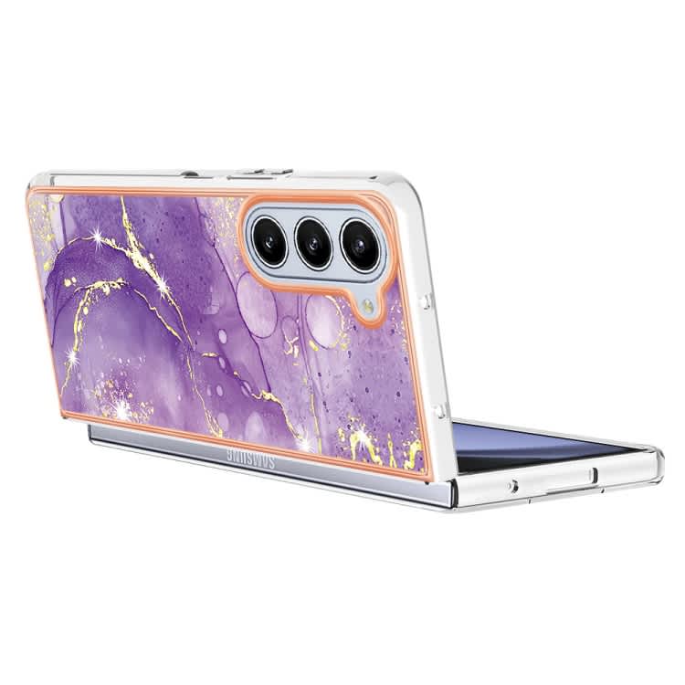 For Samsung Galaxy Z Fold5 5G Electroplating Marble Dual-side IMD Phone Case(Purple 002)