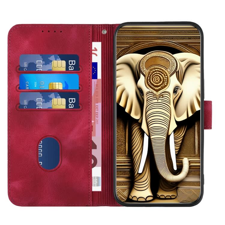 For iPhone 11 Pro YX0060 Elephant Head Embossed Phone Leather Case with Lanyard(Rose Red)