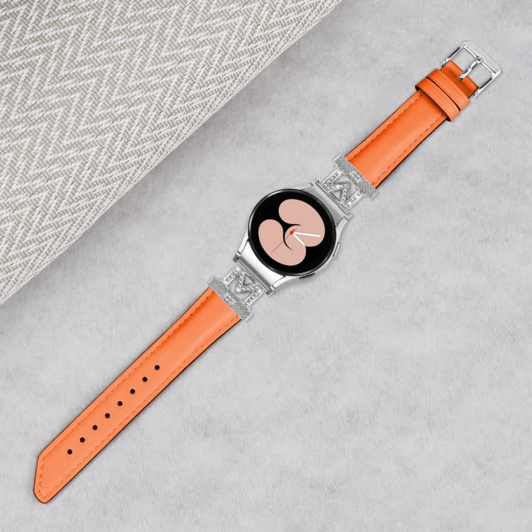 For Samsung Galaxy Watch6 / 6 Classic M Letter D-shaped Twill Leather Watch Band(Silver Orange)