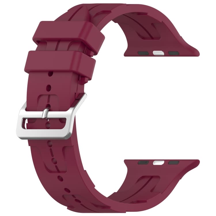 For Apple Watch Ultra 49mm H Texture Silicone Ladder Buckle Watch Band(Wine Red)