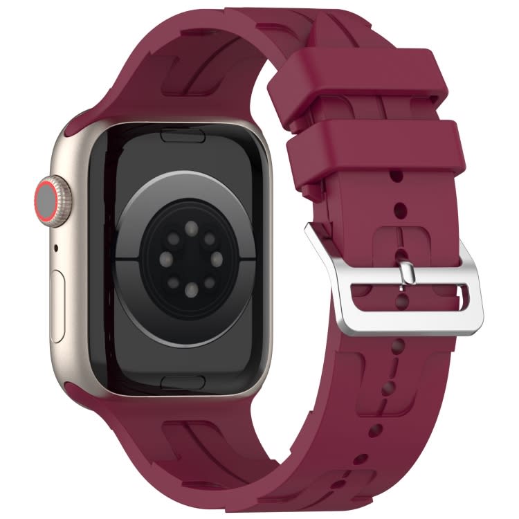 For Apple Watch Ultra 49mm H Texture Silicone Ladder Buckle Watch Band(Wine Red)