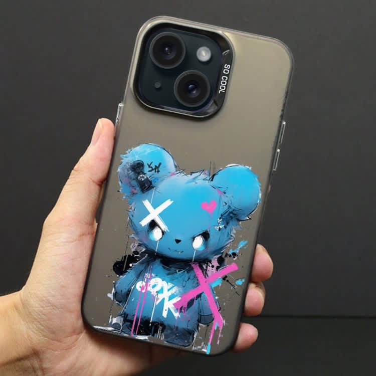 For iPhone 13 Color Ink Frosted PC+TPU Phone Case(Blue Bear)