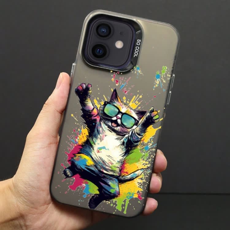 For iPhone 11 Color Ink Frosted PC+TPU Phone Case(Glasses Cat)