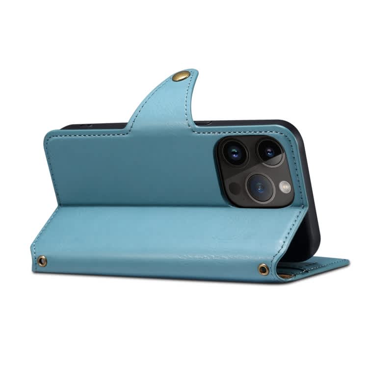 For iPhone 11 Pro Max Denior Cowhide Texture Wallet Style Leather Phone Case(Blue)