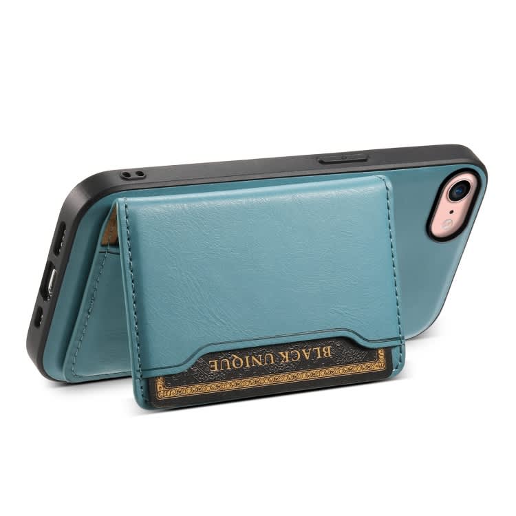 For iPhone SE 2022/2020/8/7 Denior Cowhide Texture Leather MagSafe Detachable Wallet Phone Case(Blu