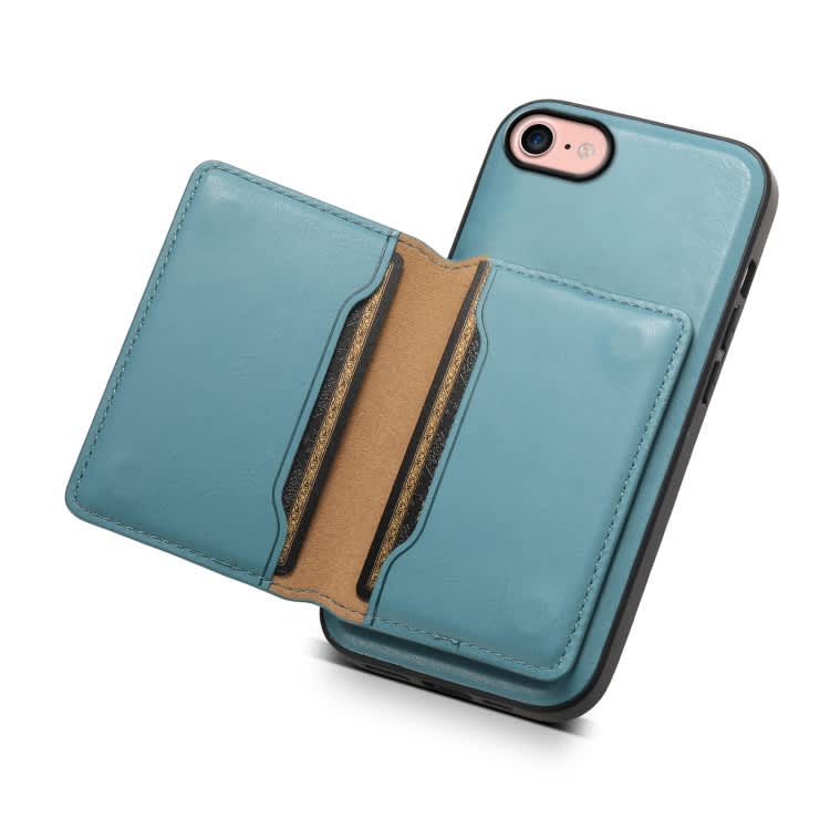 For iPhone SE 2022/2020/8/7 Denior Cowhide Texture Leather MagSafe Detachable Wallet Phone Case(Blu