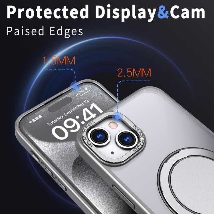 For iPhone 14 Plus 360-degree Rotating MagSafe Magnetic Holder Phone Case(Titanium Grey)