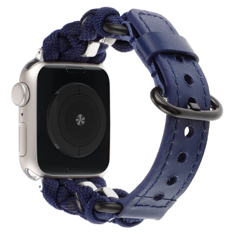For Apple Watch SE 2022 44mm Paracord Genuine Leather Watch Band(Royal Blue)