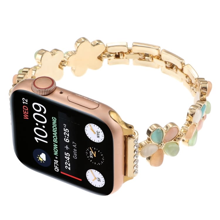 For Apple Watch Series 3 38mm 5-petaled Flower Zinc Alloy Chain Watch Band(Gold Colorful)