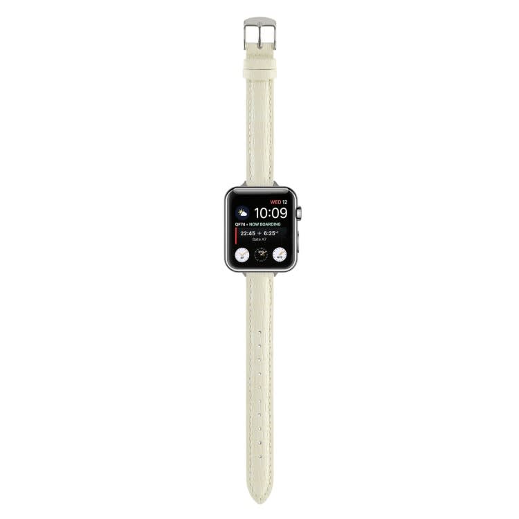 For Apple Watch Series 7 41mm Slim Crocodile Leather Watch Band(Beige)