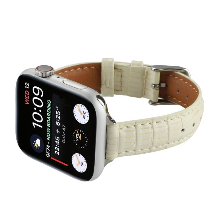For Apple Watch Series 7 41mm Slim Crocodile Leather Watch Band(Beige)