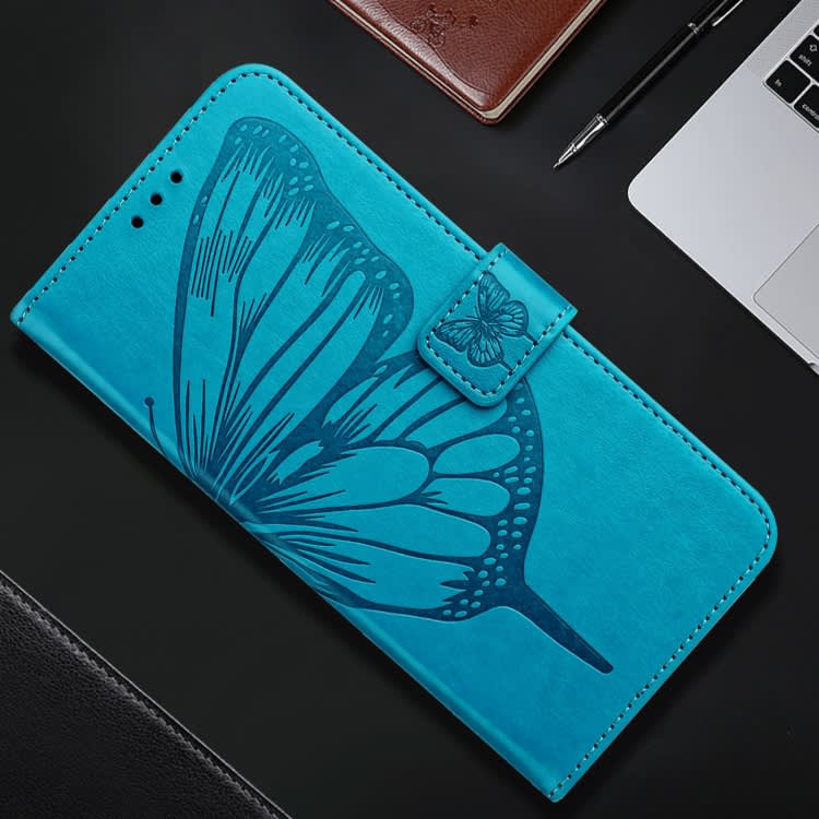 For Samsung Galaxy M55 Embossed Butterfly Leather Phone Case(Blue)