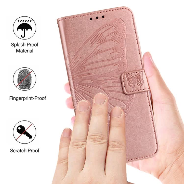 For Xiaomi Poco F5/Redmi Note 12 Turbo 5G Embossed Butterfly Leather Phone Case(Rose Gold)